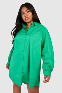 Boohoo Plus Cotton Poplin Ultimate Oversized Shirt Dress, Bright Green