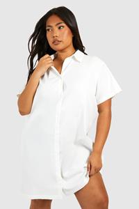 Boohoo Plus Poplin Short Sleeve Oversized Shirt Dress, White