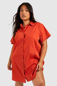 Boohoo Plus Poplin Short Sleeve Oversized Shirt Dress, Rust