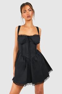 Boohoo Cotton Strappy Milkmaid Mini Dress, Black