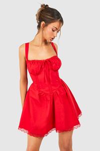 Boohoo Cotton Strappy Milkmaid Mini Dress, Red