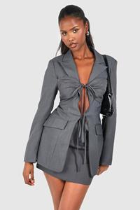 Boohoo Tie Front Detail Fitted Blazer, Charcoal
