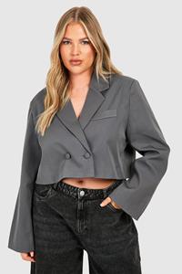 Boohoo Plus Double Breasted Boxy Crop Blazer, Charcoal