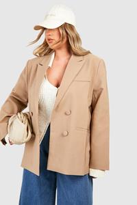 Boohoo Plus Double Breasted Relaxed Fit Tailored Blazer, Taupe