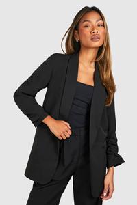 Boohoo Ruched Sleeve Tailored Blazer, Black