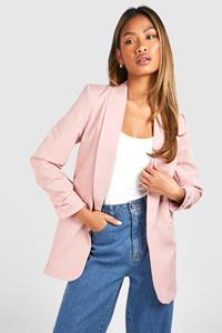 Boohoo Ruched Sleeve Tailored Blazer, Rose