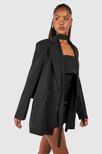 Boohoo Relaxed Fit Tailored Blazer & Neck Tie, Black