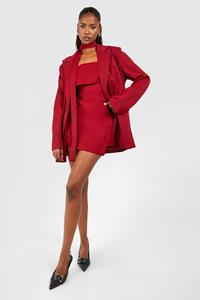 Boohoo Relaxed Fit Tailored Blazer & Neck Tie, Cherry