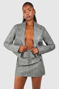 Boohoo Washed Leather Look Cropped Blazer, Charcoal