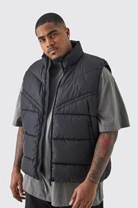 Boohoo Plus Man Dash Quilted Funnel Neck Gilet, Black