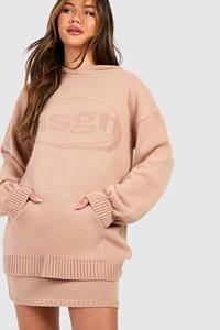 Boohoo Dsgn Embossed Hoody And Mini Skirt Knitted Set, Nude
