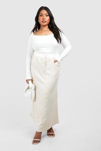 Boohoo Plus Waistband Detail Maxi Skirt, Stone