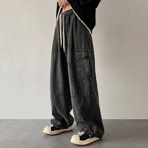 JunChengMY 2024 Nieuwe gewassen jeans voor heren, lente en herfst, retro losse herenjeans met wijde pijpen