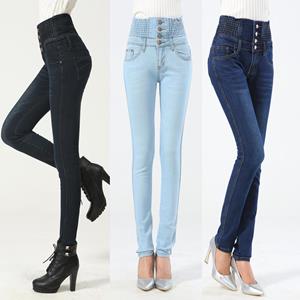 ABIN-6 Lente nieuwe grote maat was dunne broek elastische hoge taille stretchvoeten potloodbroek jeans dames