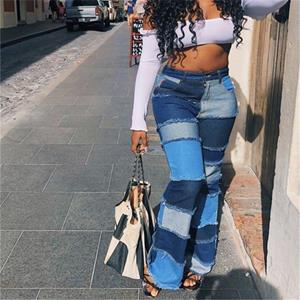 Yukiesue Hoge taille mom jeans mode denim broek stretch uitlopende jeans vrouw mode denim broek slanke broek streetwear olifant jeans