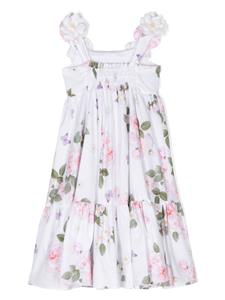 Monnalisa Katoenen jurk met bloemenprint - Wit