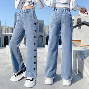 QGOOD Jeans voor meisjes hart patroon kids jeans meisjes lente herfst jeans voor kinderen casual kinder jeans kleding
