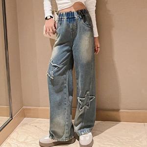 Selfyi Denim broek voor kinderen, vintage jeans met wijde pijpen, casual kinderbroek