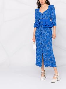 Ulyana Sergeenko Midi-jurk met ruches - Blauw