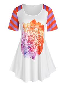 Rosegal outlets Rosegal Plus Size Stripe Bohemian Print Curved Tee