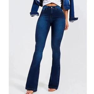 Surwenyue Fashion Solid Hoge taille Slim Fit Flare Denim Jeans Herfst Sexy Elegante Kantoor-dame Elastische Nieuwe Broek Met Zakken 30305