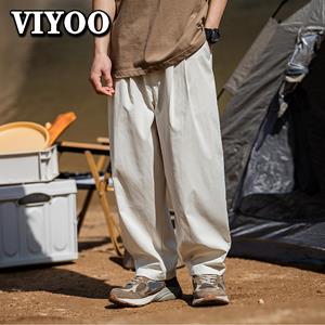 VIYOO Heren Oversized Y2K kleding witte baggy wijde pijp cargo broek zomer kleding rechte broek hip hop voor mannen japan streetwear