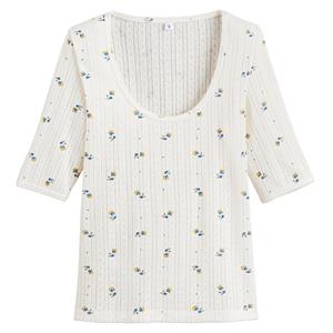 LA REDOUTE COLLECTIONS T-shirt met ronde hals, pointelle tricot, bloemenprint
