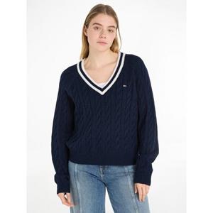 Tommy Jeans V-Ausschnitt-Pullover TJW V-NECK CABLE SWEATER mit Logostickerei