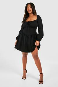 Boohoo Plus Bengaline Milkmaid Corest Skater Dress, Black