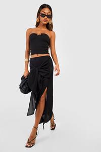Boohoo Textured Cheesecloth Knot Front Maxi Skirt, Black