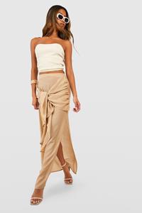 Boohoo Textured Cheesecloth Knot Front Maxi Skirt, Brown