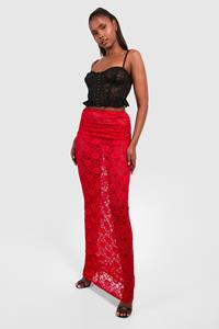Boohoo Lace Maxi Skirt, Red