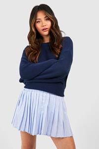 Boohoo Stripe Pleated Detail Mini Skirt, Blue
