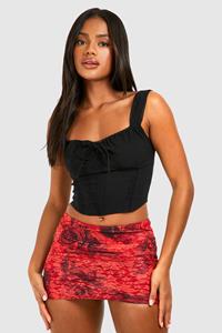 Boohoo Lace Rose Printed Ruched Bum Mini Skirt, Red