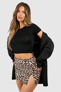 Boohoo Leopard Split Mini Skirt, Leopard