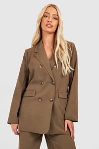 Boohoo Double Breasted Relaxed Fit Tailored Blazer, Chocolate