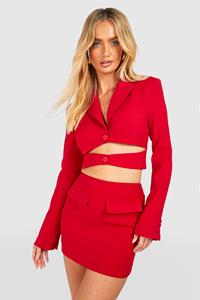 Boohoo Cut Out Detail Crop Blazer, Red