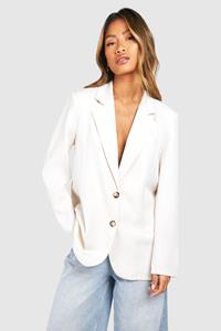 Boohoo Basic Double Button Single Breasted Oversized Blazer, Ecru