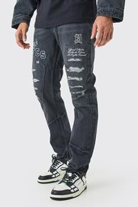 Boohoo Slim Rigid Applique Distressed Jeans, Washed Black