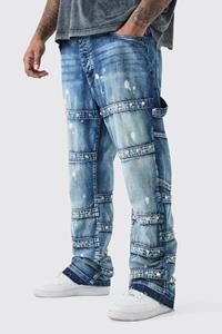 Boohoo Plus Slim Rigid Flare Embellished Strap Detail Jeans, Antique Blue