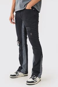 Boohoo Slim Flare Distressed Panel Jeans, Washed Black