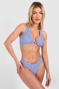 Boohoo Stripe Halterneck Padded Bikini Set, Blue