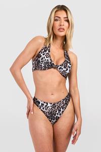 Boohoo Leopard Halterneck Padded Bikini Set, Brown