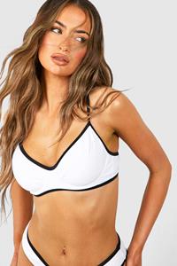 Boohoo Contrast Binding Underwired Bikini Top, White