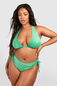 Boohoo Plus Towelling Ribbed Halter Bikini Top, Green