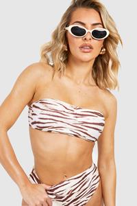 Boohoo Tiger Bandeau Tube Bikini Top, Cream