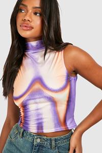 Boohoo Slinky Body Print Top, Purple