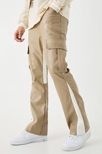 Boohoo Pu Gusset Detail Cargo Flared Pants, Taupe