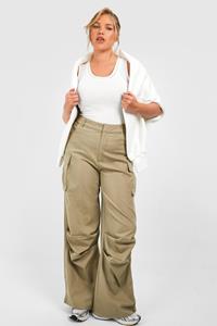 Boohoo Plus Ruched Detail Cargo Trouser, Washed Khaki