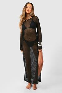 Boohoo Crochet Cover-Up Beach Maxi Dress, Black